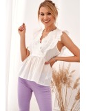 Bluza de vara dama cu brodat fata, crem 87222 - Magazin online - Boutique